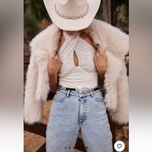 12th Tribe White Sequin Bodysuit NWT